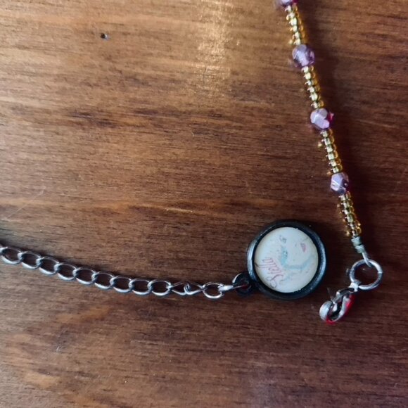 Short necklace by artisan Stella - Butterfly pearl with pink gold beads - Picture 5 of 7